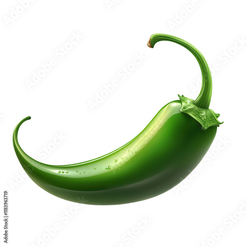 Vibrant jalapeño pepper with stem, bright green hue, isolated on clean white background, ideal for culinary designs and fresh food concepts
