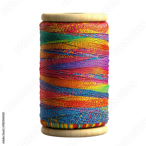 Vibrant kite spool with unrolled string on a clean white background, ideal for digital design and creative projects