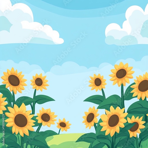 Sunflowers Blooming Brightly Under a Summer Sky: A Vibrant Field of Yellow Petals Dancing Joyfully in the Gentle Breeze.