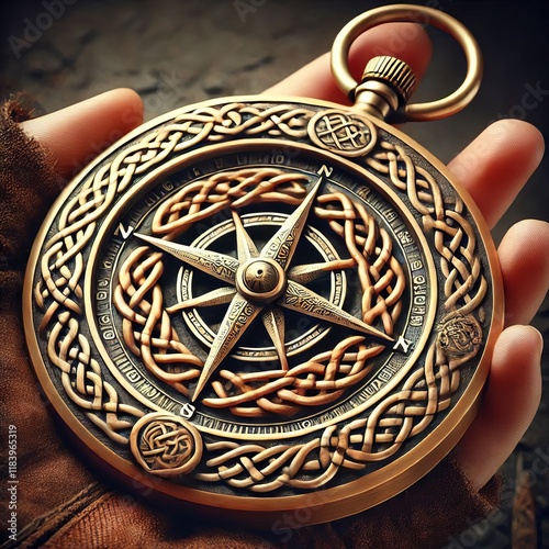 Compass with Celtic Knotwork A compass with intricate Celtic kno photo