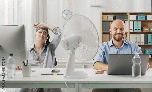 Funny business people in the office during the summer