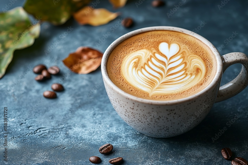 Autumn Latte Coffee Cup Fall Leaves Coffee Beans Autumn Latte Coffee Cup Fall Leaves Coffee Beans