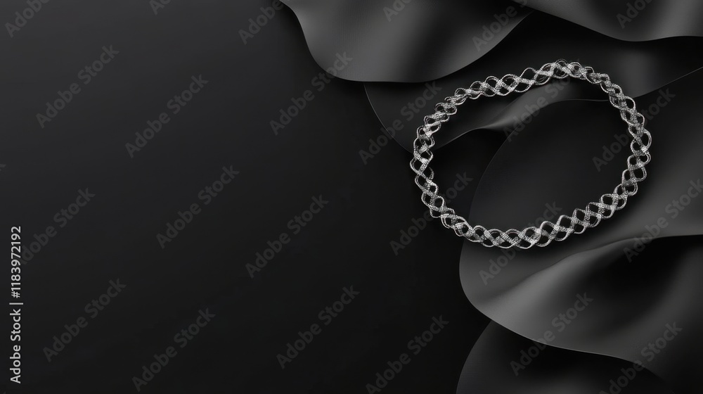 Fototapeta premium Elegant diamond necklace on black satin background