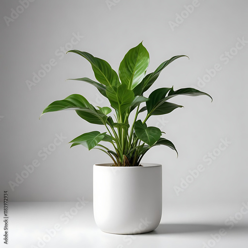 A small indoor plant in a stylish pot, isolated on white. photo