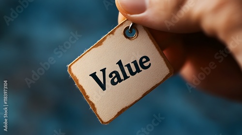A close-up of a hand holding a price tag with the word 