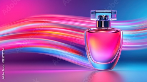 Wallpaper Mural Colorful fragrance bottle with flowing light streaks Torontodigital.ca