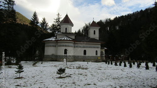 Romania, resort, mountains, Carpathians, recreation, tourism, slopes, rivers, rocks, waterfalls, mineral water sources, spring, ski slope, sculptures, temple, church, architecture, pine trees on the s