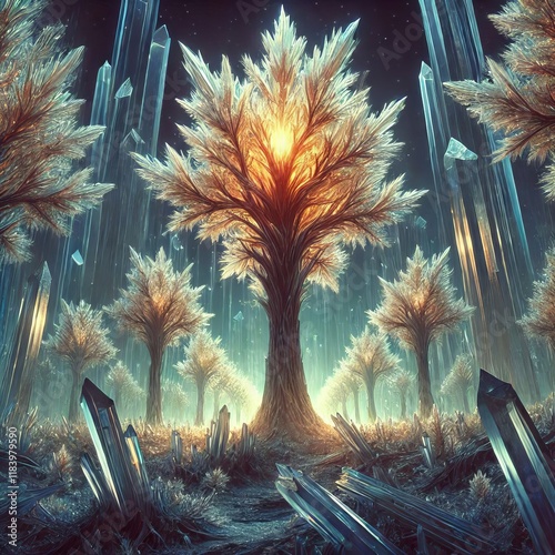 Crystalized Trees Trees made of sharp crystalline structures wit photo