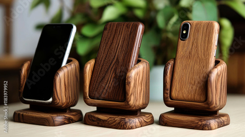 Wooden Phone Stand: Elegant & Minimalist Mobile Holder for Home or Office photo