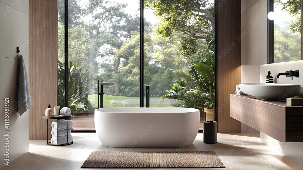 A pristine bathroom with a spotless white bathtub, neatly arranged cleaning supplies on the side, and a gleaming clean environment, showcasing a tidy and well-maintained space. A pristine bathroom with a spotless white bathtub, neatly arranged cleaning supplies on the side, and a gleaming clean environment, showcasing a tidy and well-maintained space.