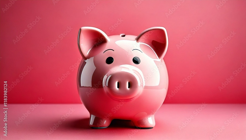 Piggy Bank on a Pink Background with Space for Copy Piggy Bank on a Pink Background with Space for Copy
