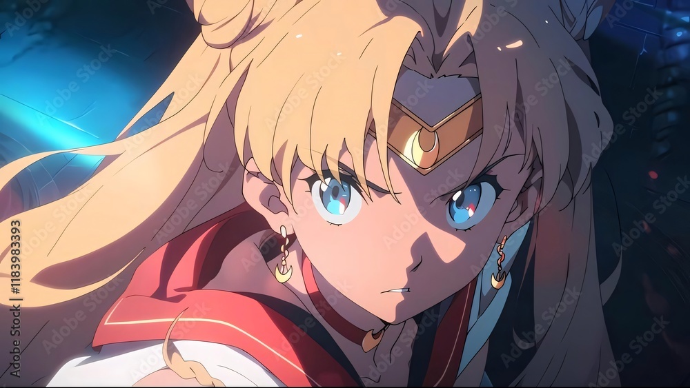 Anime Girl Fights Futuristic Cityscape. Anime Girl Fights Futuristic Cityscape.
