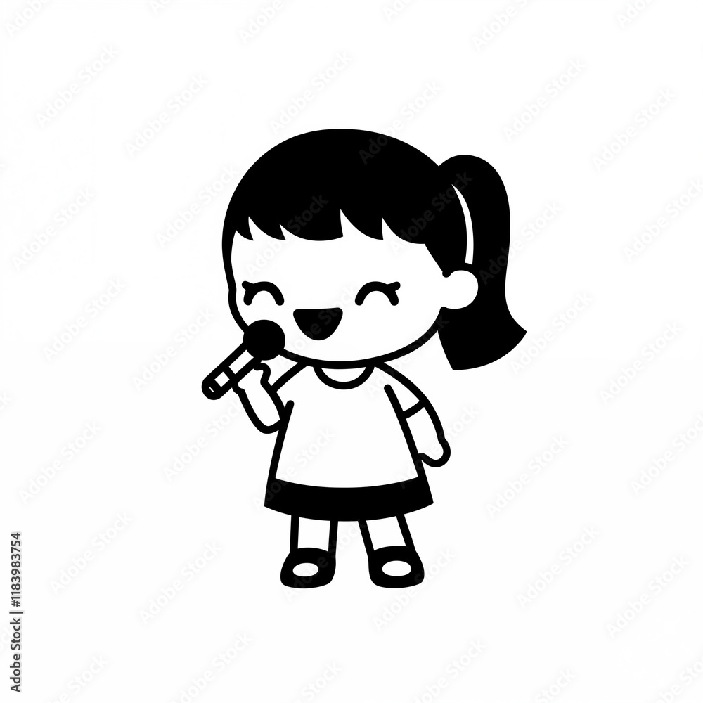 Cartoon минималистичная простая illustration of cute girl singing karaoke on white background. Cartoon минималистичная простая illustration of cute girl singing karaoke on white background.