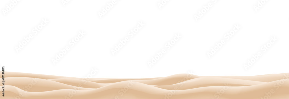 Holiday summer vector illustration of an empty sandbank field. Sand tropical beach landscape and sand drift decoration isolated on a transparent background