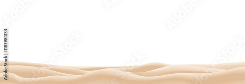 Holiday summer vector illustration of an empty sandbank field. Sand tropical beach landscape and sand drift decoration isolated on a transparent background