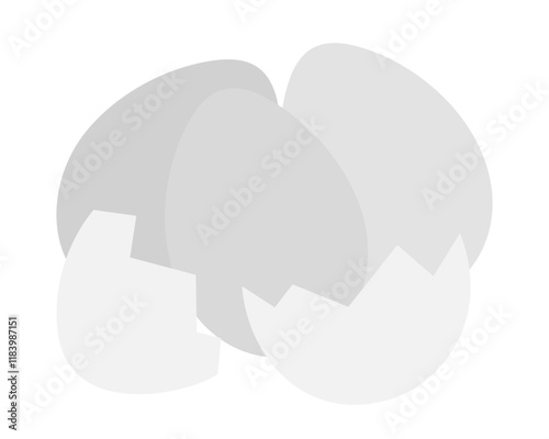 Chicken Eggs and cracked eggshell in grayscale. Thematic or recipe cards minimalist design concept