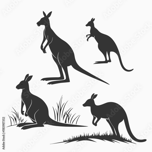 Kangaroo silhouette set 