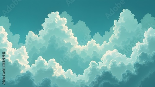 Wallpaper Mural Abstract Cyan Cloudscape, Unique Cloud Formations in Teal Sky - Dreamy AI Generated Artwork Torontodigital.ca