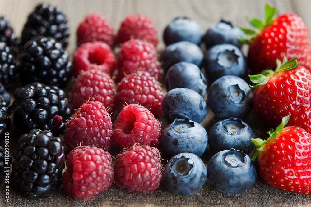 a wooden board with a vibrant array of fresh berries a wooden board with a vibrant array of fresh berries