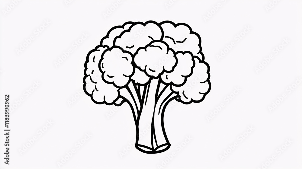 A simple line drawing of broccoli with a minimalist contour design, perfect for easy illustration. A simple line drawing of broccoli with a minimalist contour design, perfect for easy illustration.