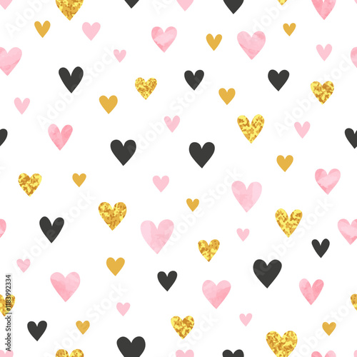 Pink and golden hearts patt...