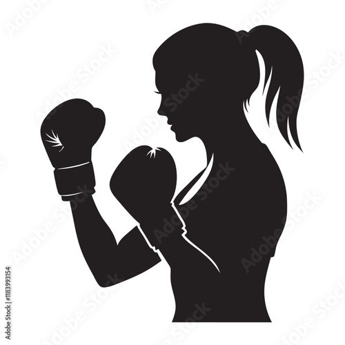 Boxer woman black icon on white background. Female Boxer silhouette. Vector illustration