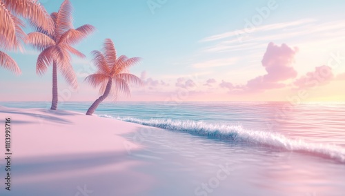 Pastel beach sunrise with palm trees.  Perfect for travel or vacation ads