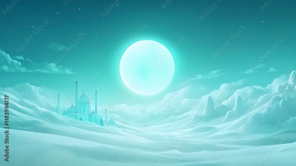 Fototapeta premium Serene Mosque in a Desolate Moonlit Landscape