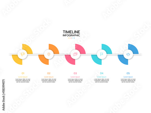 Timeline infographic template. Concept for presentation business with 5 options and icons.