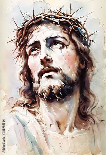 Jesus Christ in a crown of thorns, close-up portrait