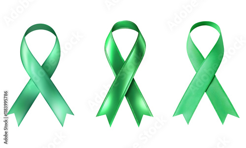 Set of green ribbon for Awareness, Gallbladder, and Bile Duct Cancer Awareness Month on transparent background	 photo