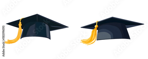 A collection of black graduation cap on a transparent background