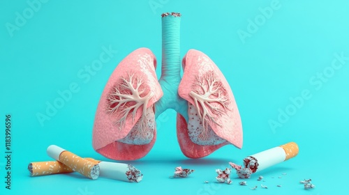 Realistic Illustration of Lungs with Cigarette Remnants