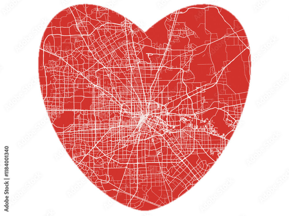 Heart-Shaped Map of Houston Metro Texas, USA in Bold Red and White Design. Heart-Shaped Map of Houston Metro Texas, USA in Bold Red and White Design.