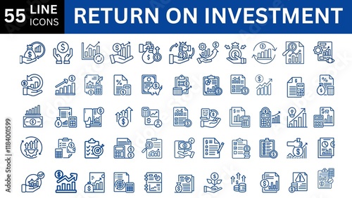 Return on Investment icon set. Containing investor, mutual fund, asset, risk management, economy, financial gain, interest and stock icons.