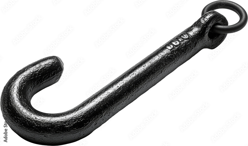 Durable Black Metal Hook for Heavy Lifting Applications Isolated on transparent background Durable Black Metal Hook for Heavy Lifting Applications Isolated on transparent background