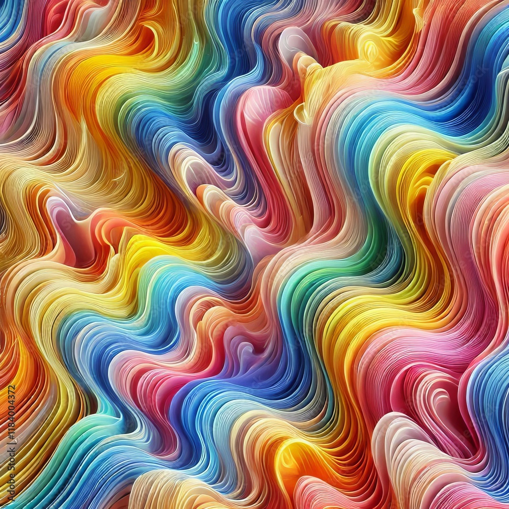 Obraz premium Vibrant colorful wavy abstract background of textured translucent fabric layers