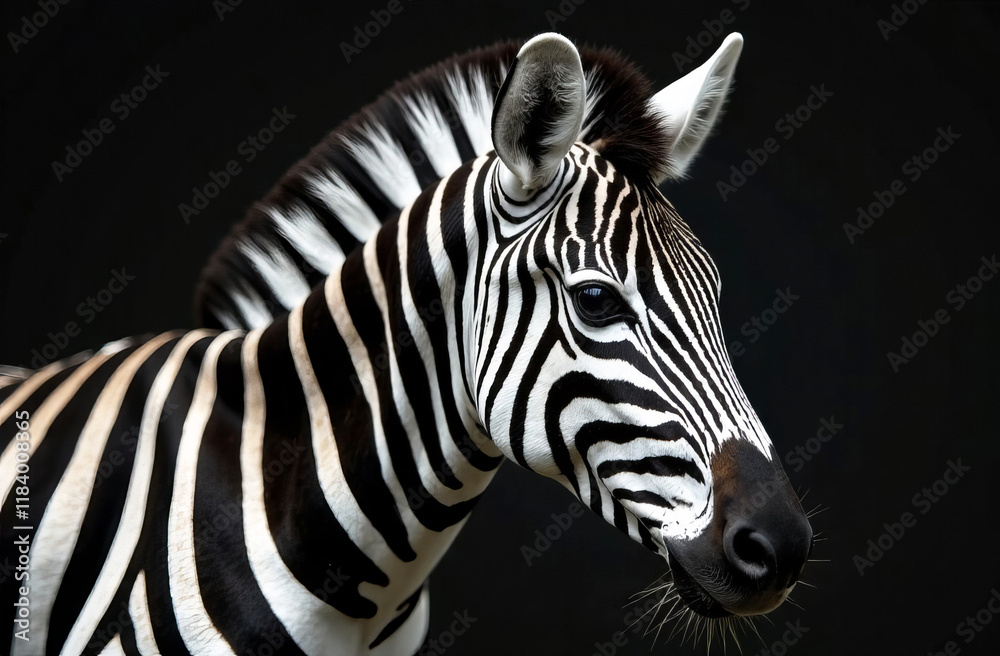 Fototapeta premium A zebra horse with black and white stripes close-up.