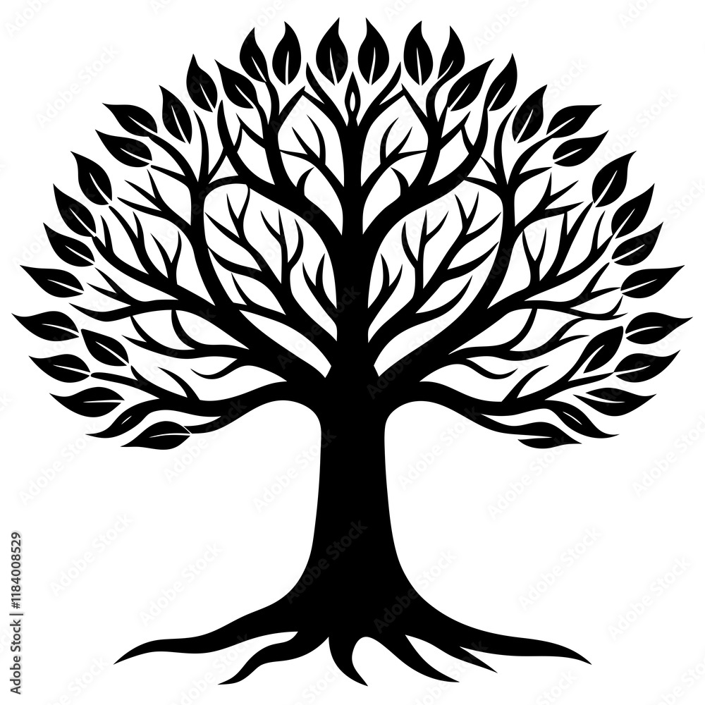 Obraz premium Beautiful tree silhouette vector white background 