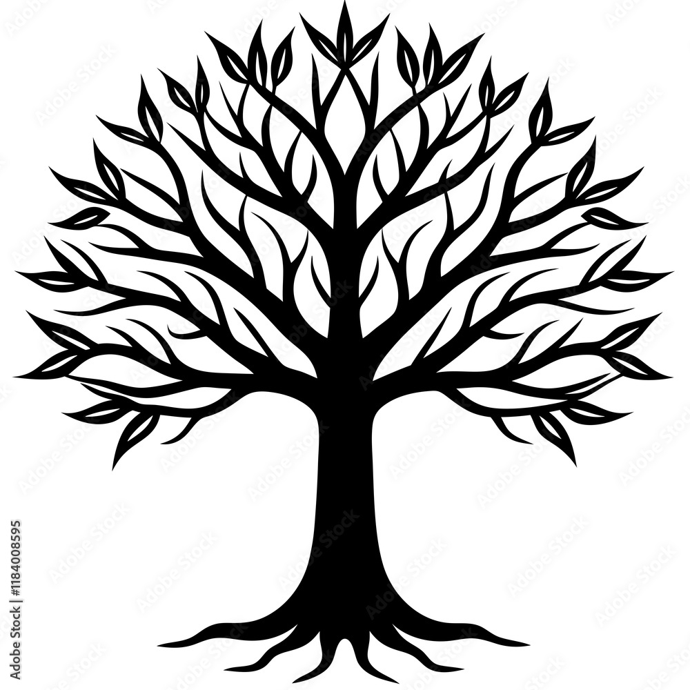 Fototapeta premium Beautiful tree silhouette vector white background 