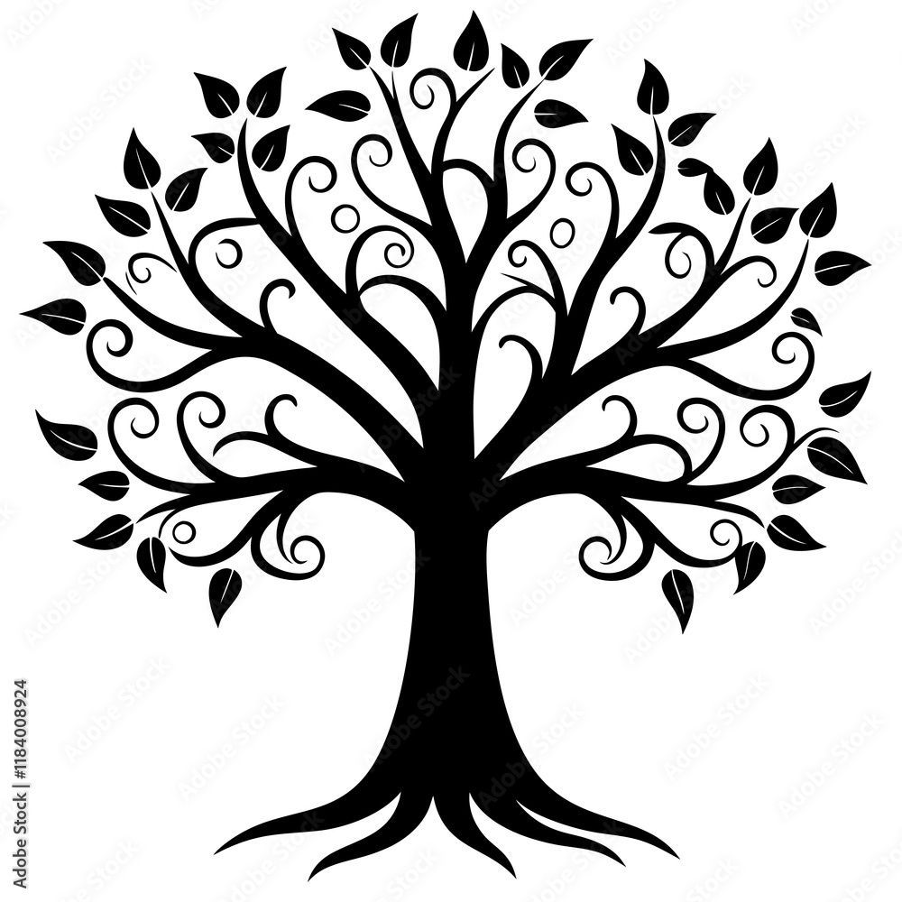 Obraz premium Beautiful tree silhouette vector white background 