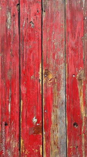 Vintage Red Wooden Planks Texture. Weathered Wood Background. Rustic Red Paneling.