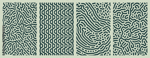 set of green organic turing abstract lines pattern background. pack collection design