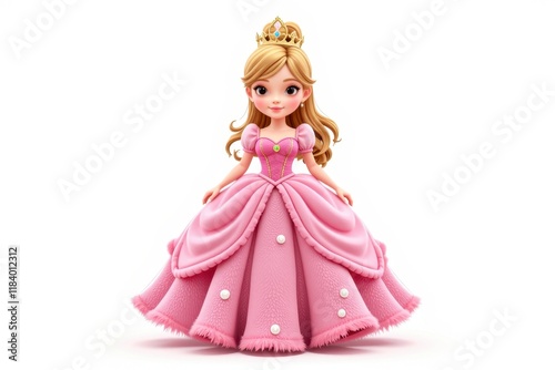 Adorable 3D Render of a Princess in a Pink Ball Gown Wearing a Crown