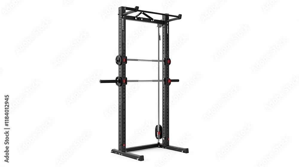 A black and silver fitness machine with a red and white handle bar A black and silver fitness machine with a red and white handle bar