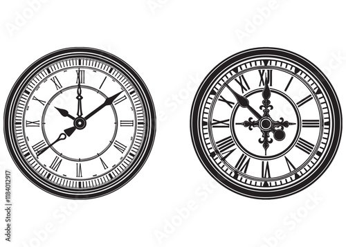 vector silhouette wall clock logo design, Vector classic black round wall clock, Clock face vector icon, Wall watch icon silhouette vector illustration design on white background. 