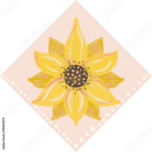 Cuadro en lienzo Sunflower Illustration on Peach Diamond Background tileable