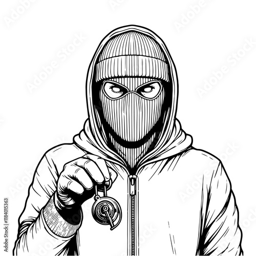 Masked Thief Holding Open Padlock vector