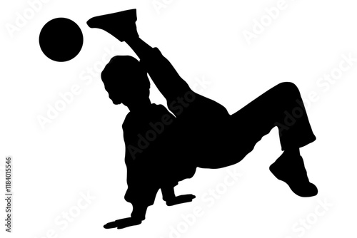 Children silhouettes. Little boy playing football. Vector illustration.	
