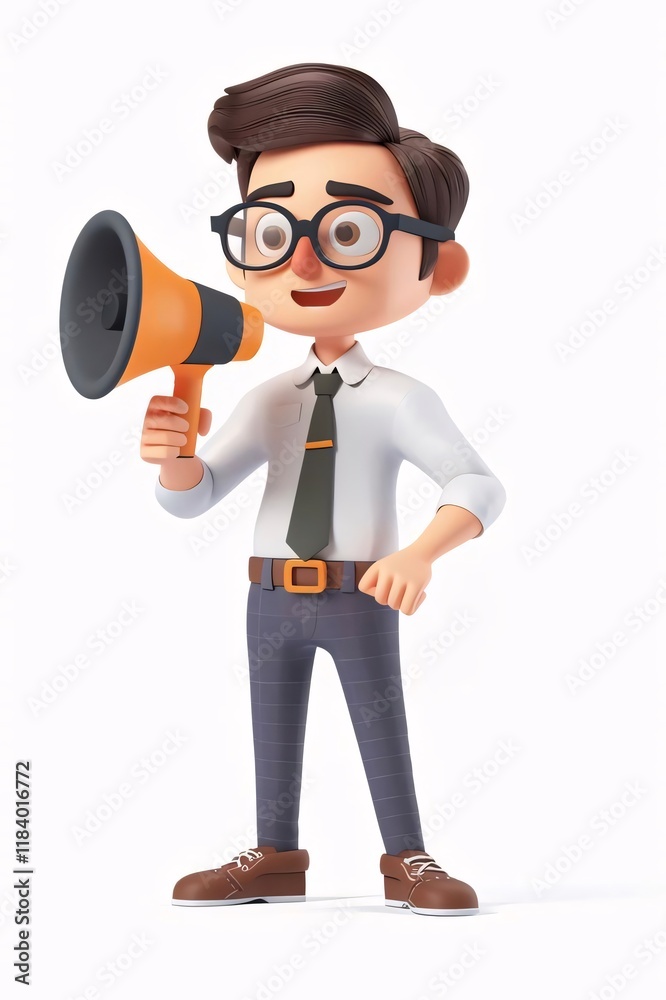 Cartoon man announces news, white background. Cartoon man announces news, white background.